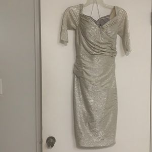 COPY - René Ruiz Collection Metallic Midi Dress Wedding Mother of Bride Ruched